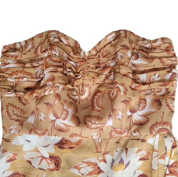 Anna Sui Strapless Silk Georgette Dress Brown Floral Ruched Wrap-Effect … - Picture 11 of 17